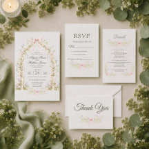 Vintage Garden Romance Wedding Invitation Suite