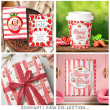 Pink White Stripes Strawberry Berry First Birthday