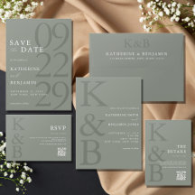 Modern Sage Green Monogram Minimalist Wedding