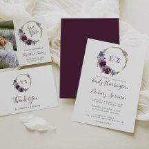 Boho Purple Floral Wreath Gold Hoop Wedding Suite