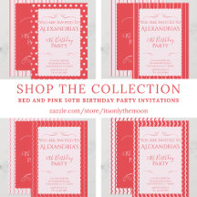 red and pink 50th birthday party invitations