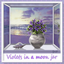Violets in a moon jar