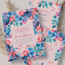 Bright Watercolor Floral Blush 40th Birthday Set