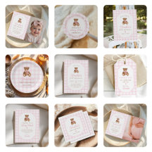 Pink Gingham Teddy Bear Birthday