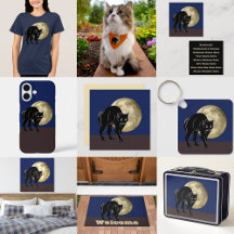 Halloween Prowling Black Cat On A Full Moon Night