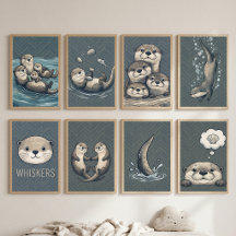 Cute Otter Whiskers Nursery Wall Art Decor