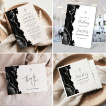 Elegant Black Silver Agate First Holy Communion