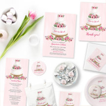 Pink Floral Watercolor Wedding Cake Bridal Shower