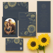 Elegant Monochrome Sunflower and navy wedding 