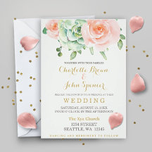 Watercolor Succulent Peach Roses Wedding Set