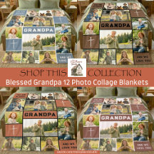 Blessed Loved Grandpa 12 Photo Collage Blankets