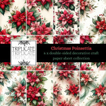 Christmas Poinsettia Scrapbook Paper Sheets