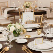 Gold and Silver Foil Script Table Number Tents