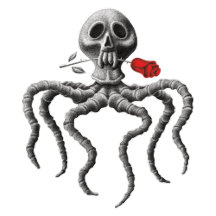 Octopus Skull with Red Rose