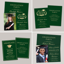 Green Gold College Graduation Party Invitations