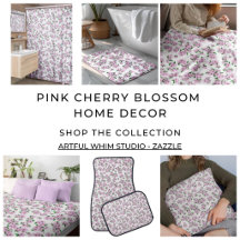Pink cherry blossom floral watercolor home decor
