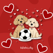 Poodles dogs with soccer ball for Valentine's Day