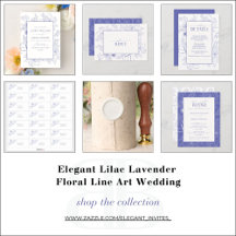 Elegant Lilac Lavender Floral Line Art Wedding