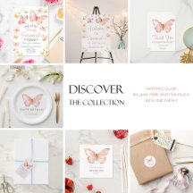 Watercolor blush pink butterflies - Kids Birthday