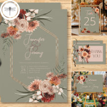 Boho Rust & Neutral Fall Floral Sage Green Wedding