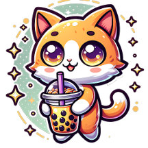 Cute Kawaii Cat with Boba Tea
