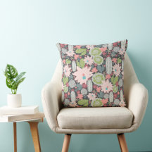 Cactus Succulent Pattern Green Pink Brown