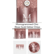 Monogrammed Chic Rose Gold Glitter Drips