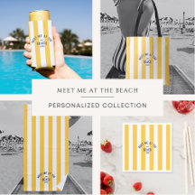 Blue Meet Me At The Beach Yellow Cabana Stripe