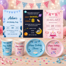 Cute Blue Birthday Party Supplies and Stationery 