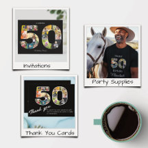 50th Birthday Celebration Photo Templates Black