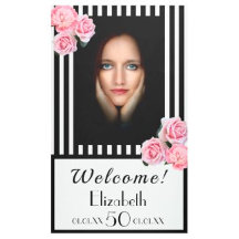 50th birthday party - black white stripes flowers 