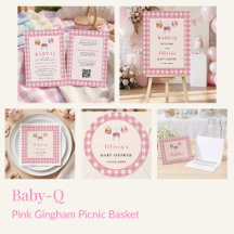 Baby Q Pink Gingham BBQ Shower Stationery Suite