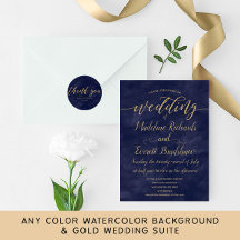 Any Color Background Watercolor & Gold Wedding