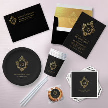 Black Gold Vintage Crest Man 70th Birthday Party