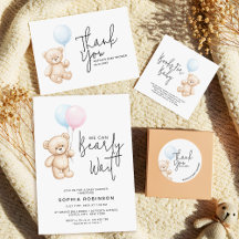 Teddy Bear Trendy Script Typography Baby Shower