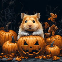Hamster Amongst Halloween Pumpkins
