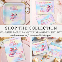 Colorful Pastel Rainbow Pink Axolotl Birthday