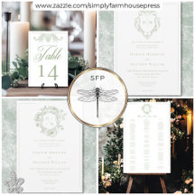 Elegant Green Chinoiserie Bird & Crest Wedding