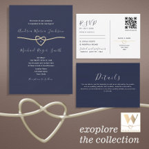 Gold and Navy Blue Wedding Invitation Suite
