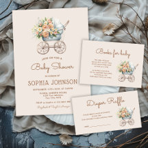 Boho Floral Vintage Baby Carriage Baby Shower
