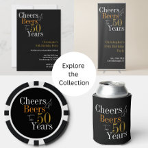 50th Birthday Cheers and Beers Party Black Gold