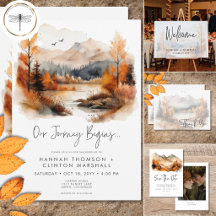 Rustic Fall Mountain Scene Watercolor Wedding