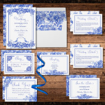 Blue & White Floral Porcelain Wedding Card Suite
