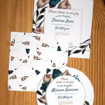 Teal, Beige, Burgundy Rose Bat Mitzvah Invitations