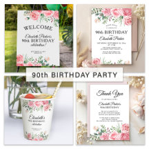 Feminine  elegant floral 90th birthday party