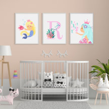 Merimaid and Monogram Girl Nursery Gallery Wall