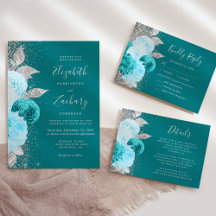 Floral Turquoise Silver Glitter Wedding Suite