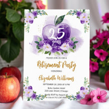 Purple Gold Apple Floral Teacher Retirement Party