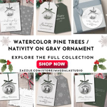 Watercolor Pine Trees / Nativity on Gray Ornament 