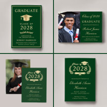 Elegant Green Gold College Graduation Announcement